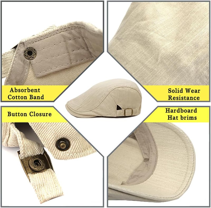 Xinveen Newsboy Hats for Men Flat Cap Cotton Adjustable Breathable Irish Cabbie Ivy Driving Hunting Hat - Image 3
